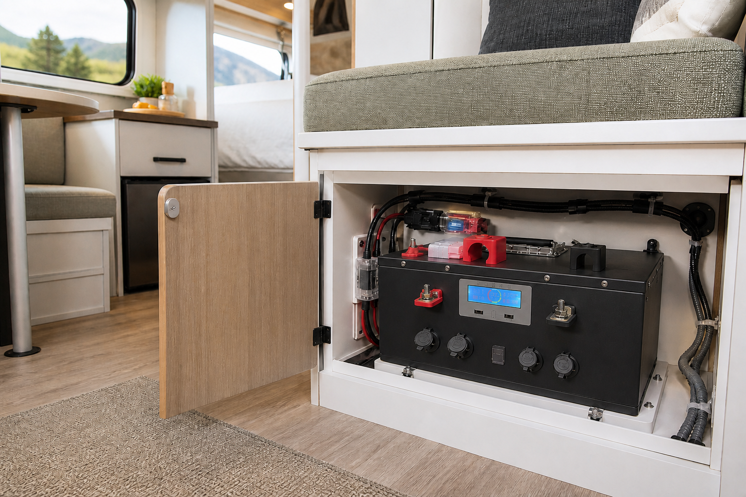 Custom RV Lithium Battery Under-Seat Installation Reference